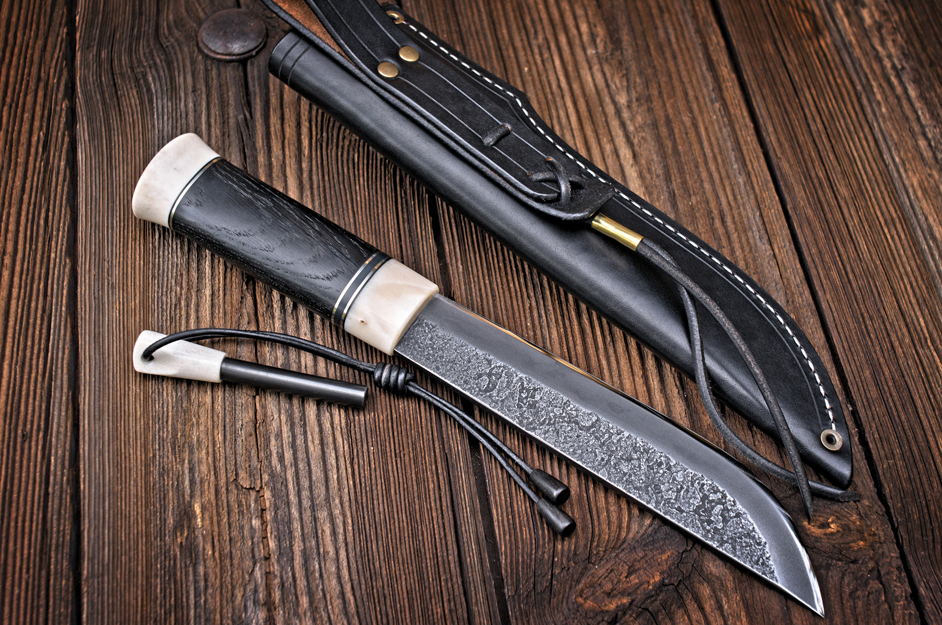 Viking Knife Set. Leuku and Puukko With Traditional Double Knife Sheath. 